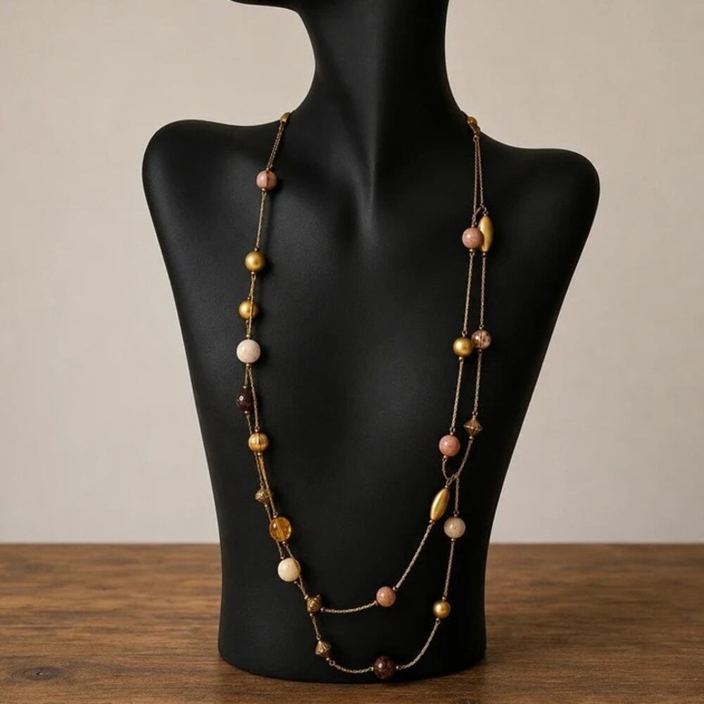 Casual Corner Vintage Y2K 58" Long Beaded Boho Station Necklace